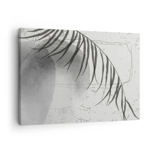 Canvastavla - Bild på duk - Ett fint palmbladsmotiv mot en ljus bakgrund i skandinavisk stil. - 70x50cm - Den subtila exotismen i naturen - Modern väggdekoration för vardagsrum och sovrum ARTTOR