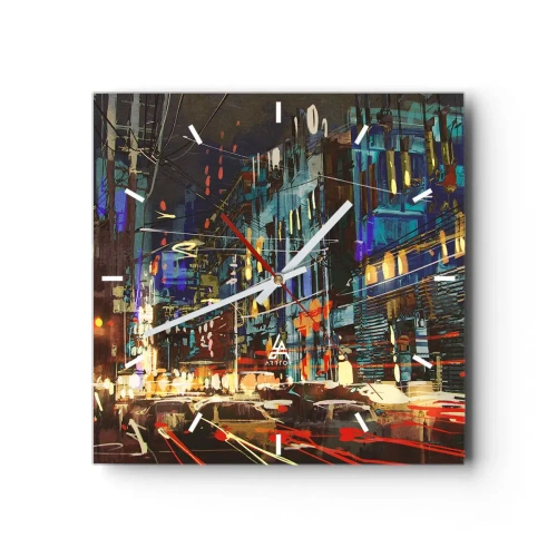 Väggklocka - Klocka på glas - Gatans kvällsbuller - 30x30 cm