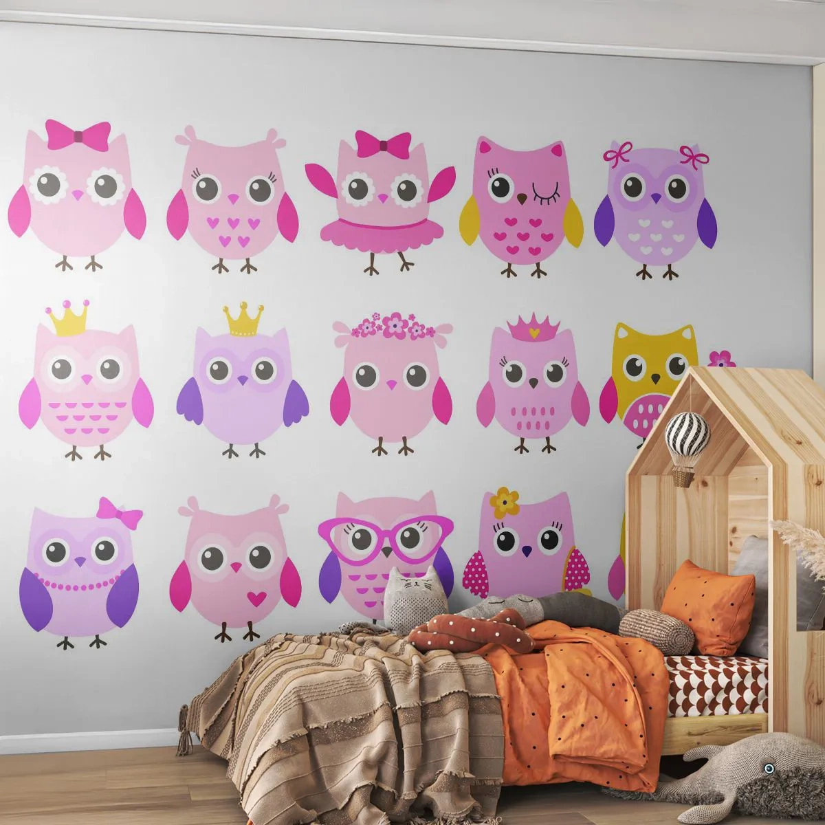 Fototapet Premium Canvas - Den ena sötare än den andra - Fåglar, Uggla, För barn - 250x175 cm