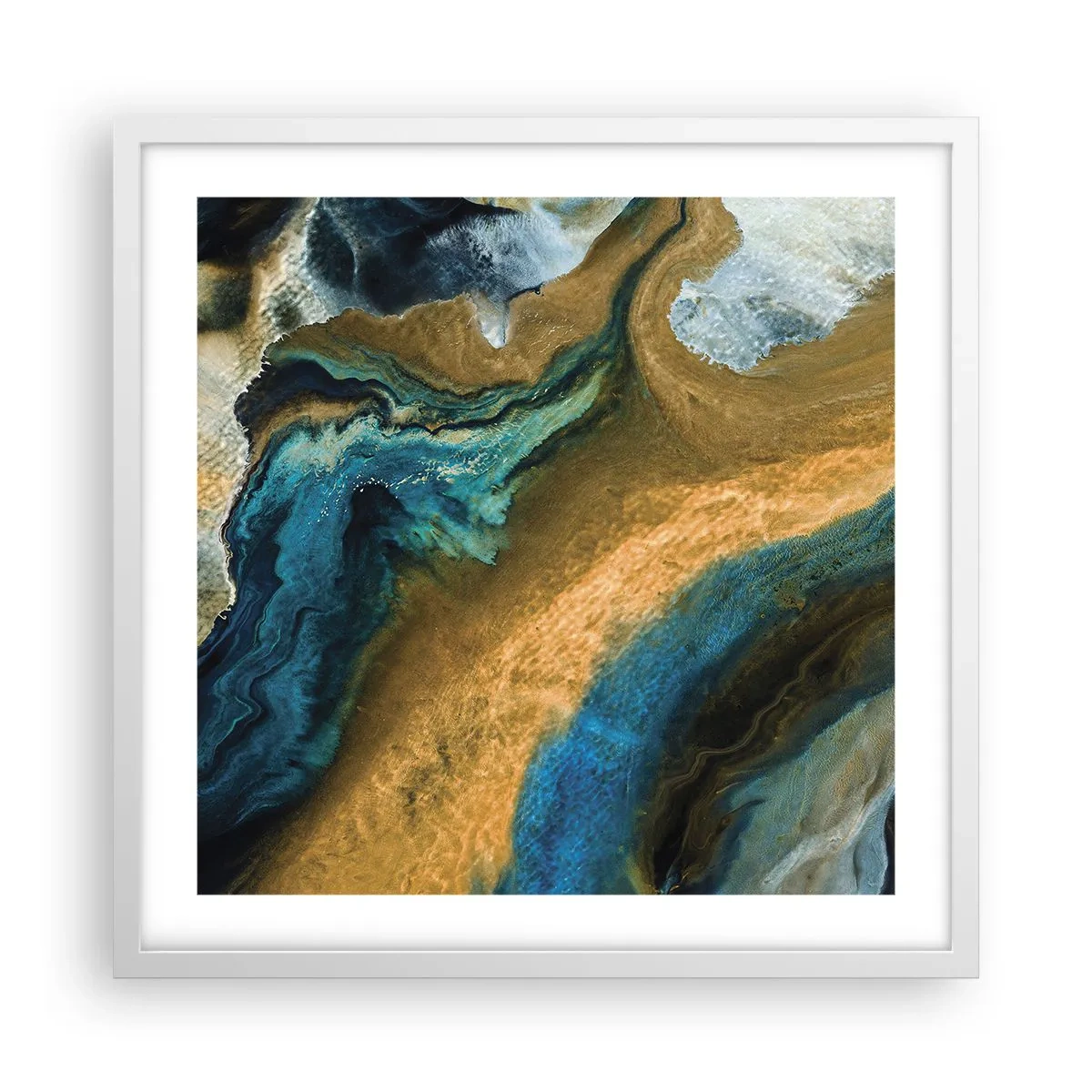 Affisch i vit ram - Blå – gul – ömsesidiga influenser - 50x50 cm