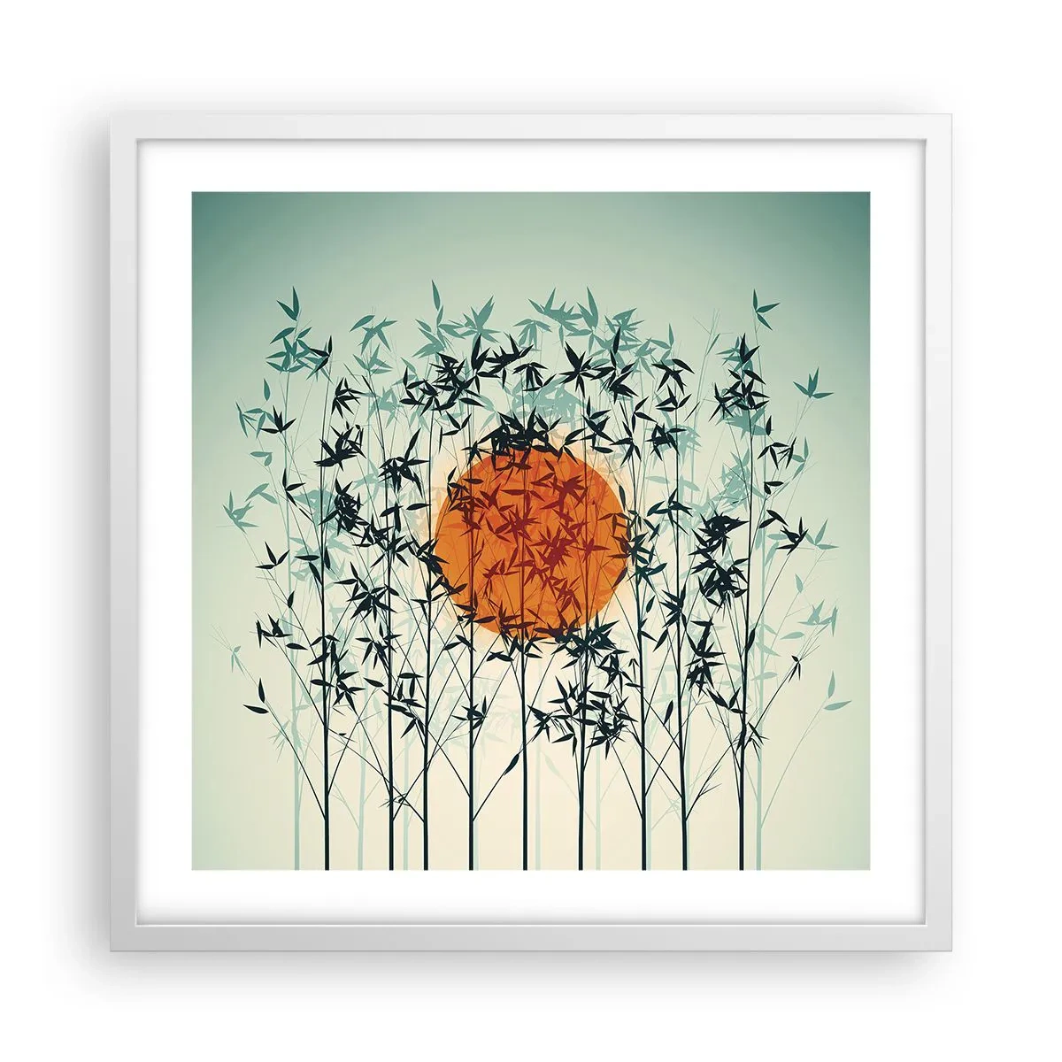 Affisch i vit ram - Japansk sol - 50x50 cm