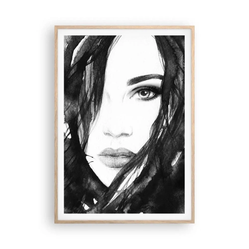 Affisch i ram av ljusek - En damportätt i svart och vit - 70x100 cm
