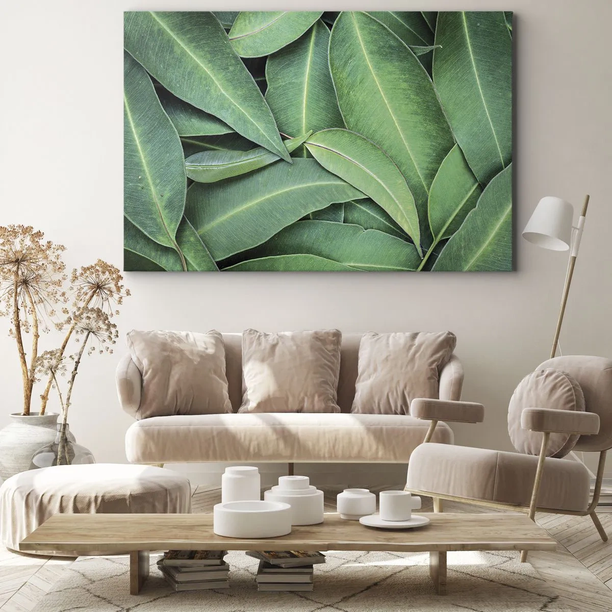 Canvastavla - Bild på duk - Närbild av gröna blad som skapar ett naturligt mönster - 70x50cm - Saftiga och fräscha - Modern väggdekoration för vardagsrum och sovrum ARTTOR