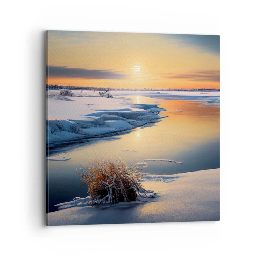 Canvastavla - Bild på duk - Vintersolnedgång - 70x70 cm