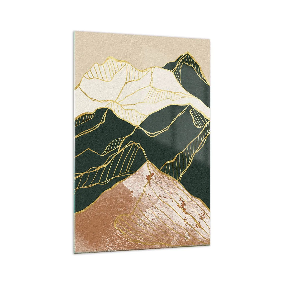 Glastavla - Bild på glas - Gyllene bergstoppar - 70x100 cm