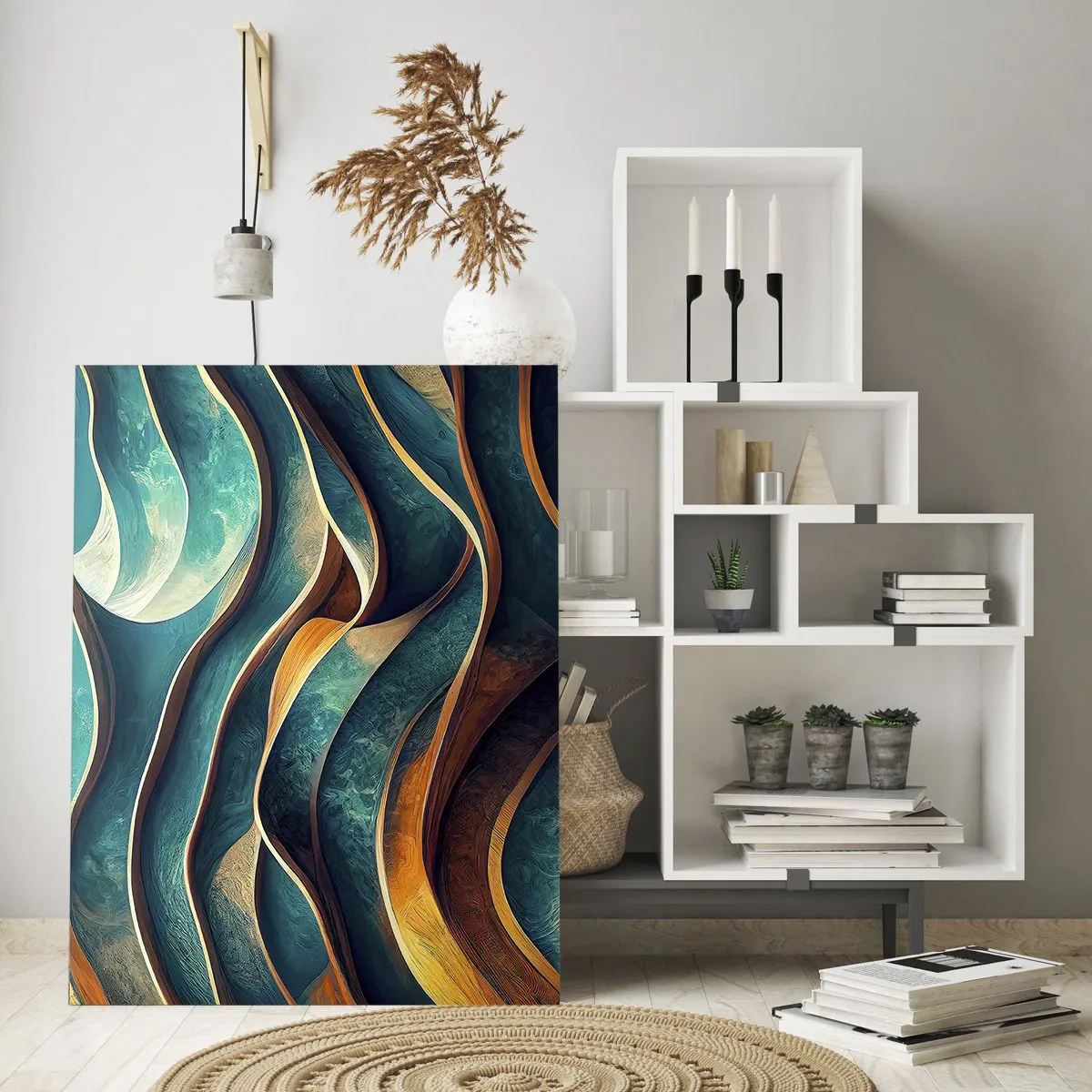 Glastavla - Bild på glas - Meandrar av blått - 50x70 cm
