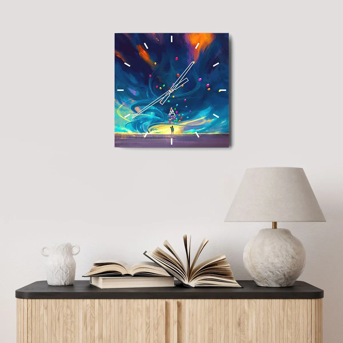 Väggklocka - Klocka på glas - Blå vind - 30x30 cm