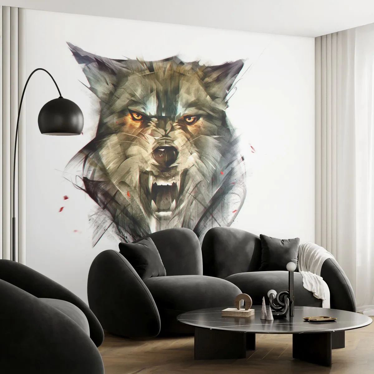 Självhäftande Fototapet Deluxe Sticker - Stå stilla! - Abstraktion, Djur, Varg - 250x175 cm