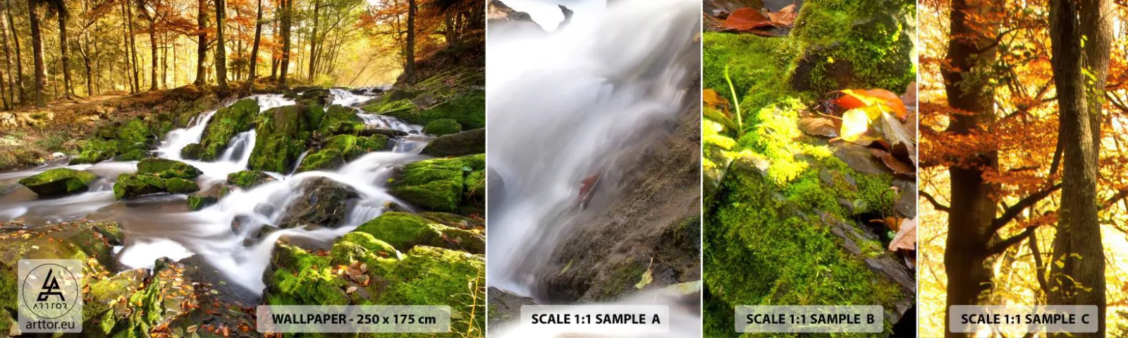 Fototapet Prov Standard Eco - Kvickt genom höstskogen - Landskap, Skog, Bergsbäck - 100x30 cm
