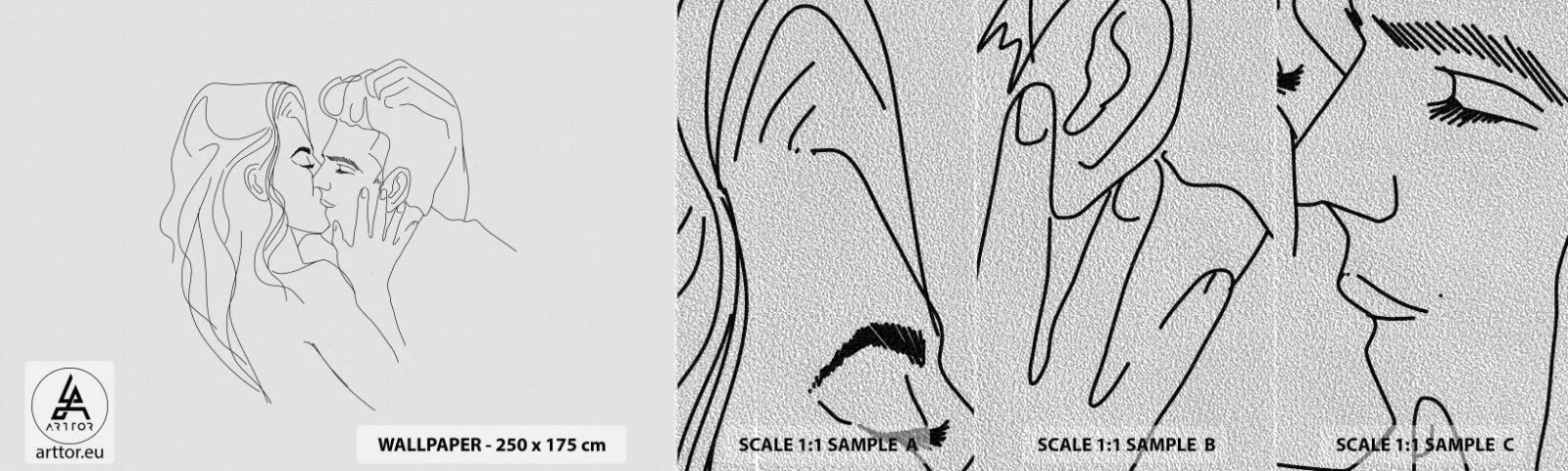 Provbit av fototapet Premium Sand - Med samma streck - Grafik, Förälskade par, Kyss - 100x30 cm