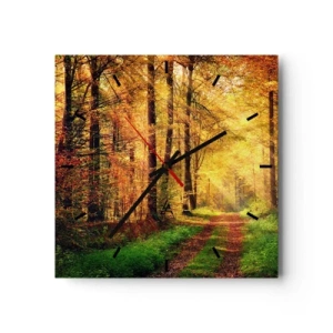 Väggklocka - Klocka på glas - Skogsguld tystnad - 40x40 cm