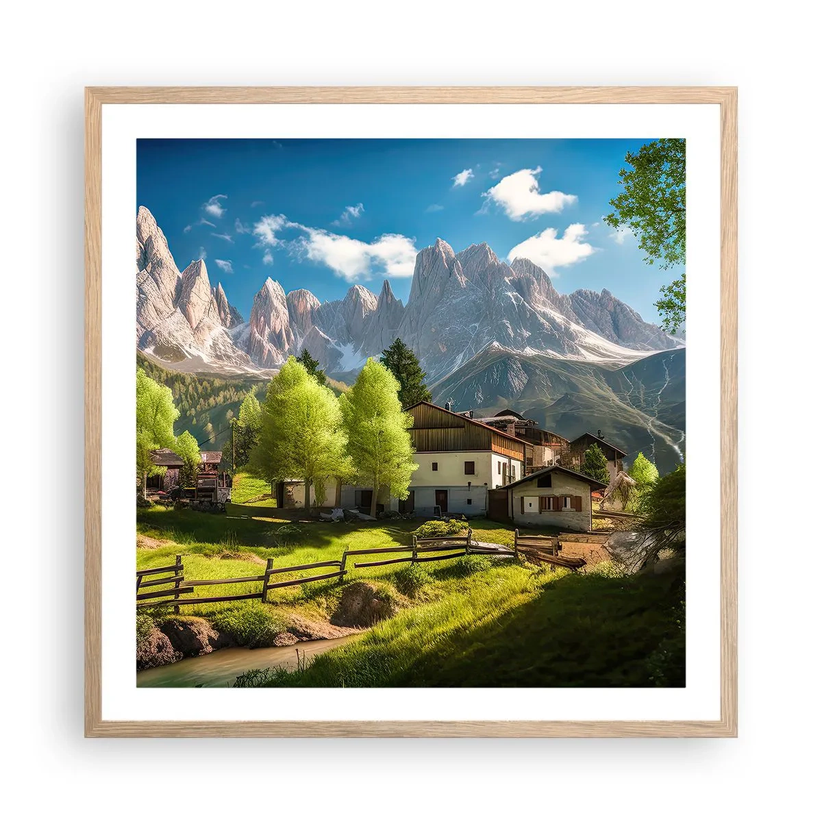 Affisch i ram av ljusek - Alpin idyll - 60x60 cm