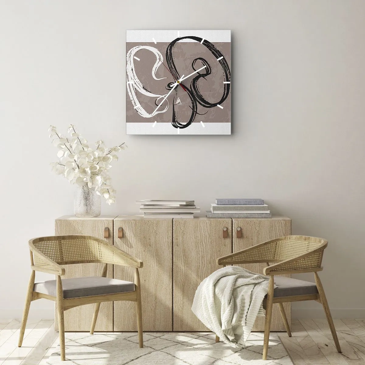 Väggklocka - Klocka på glas - Komposition - sökande efter fullständighet - 30x30 cm