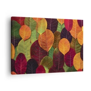 Canvastavla - Bild på duk - Färgglada löv arrangerade i ett höstmönster - 70x50cm - Höstmosaik - Modern väggdekoration för vardagsrum och sovrum ARTTOR