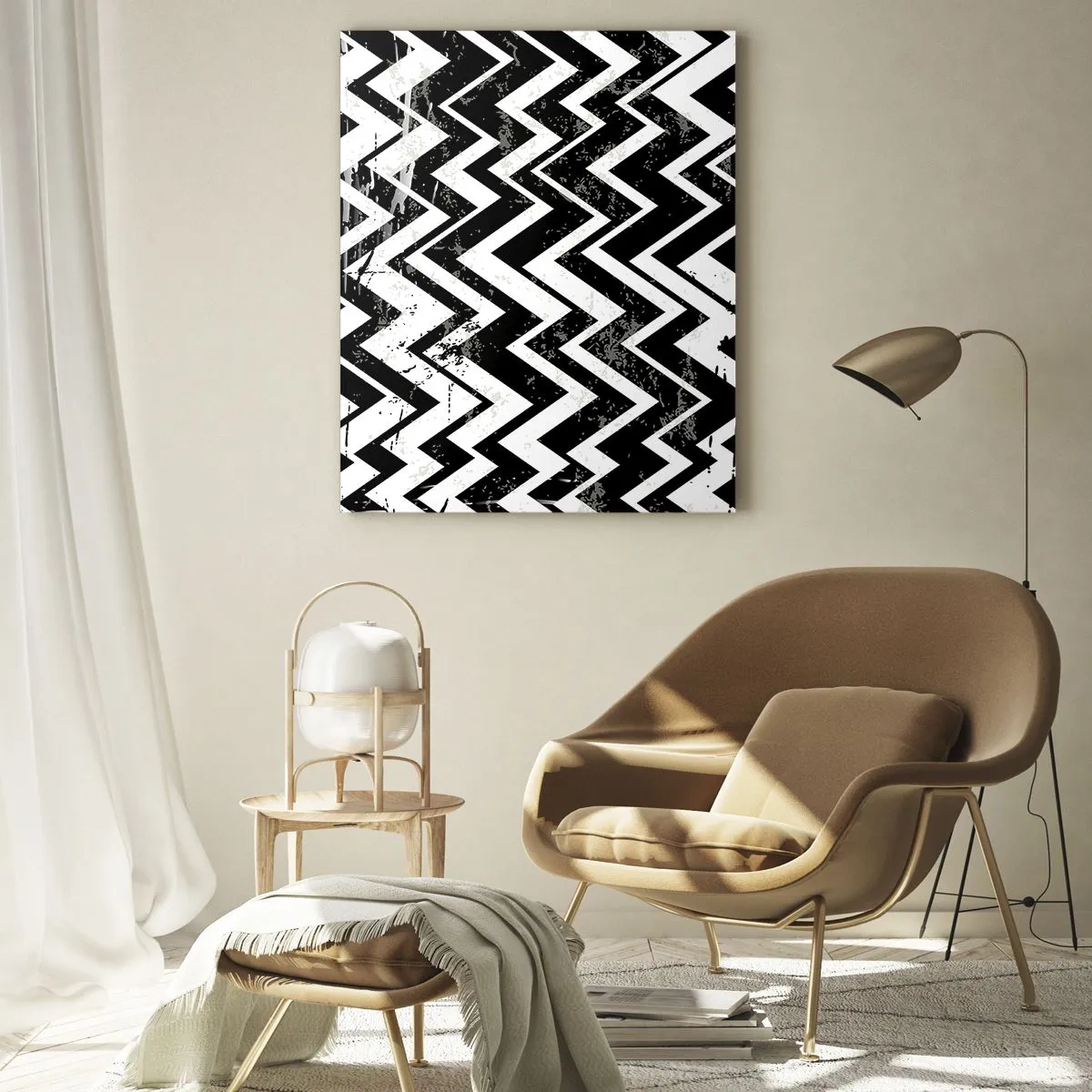Glastavla - Bild på glas - Zick-vitt, zack-svart - 50x70 cm