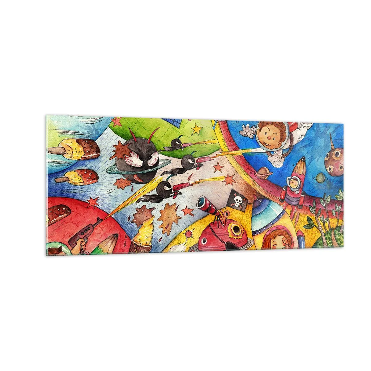Glastavla - Bild på glas - Stora rymdäventyret - 100x40 cm