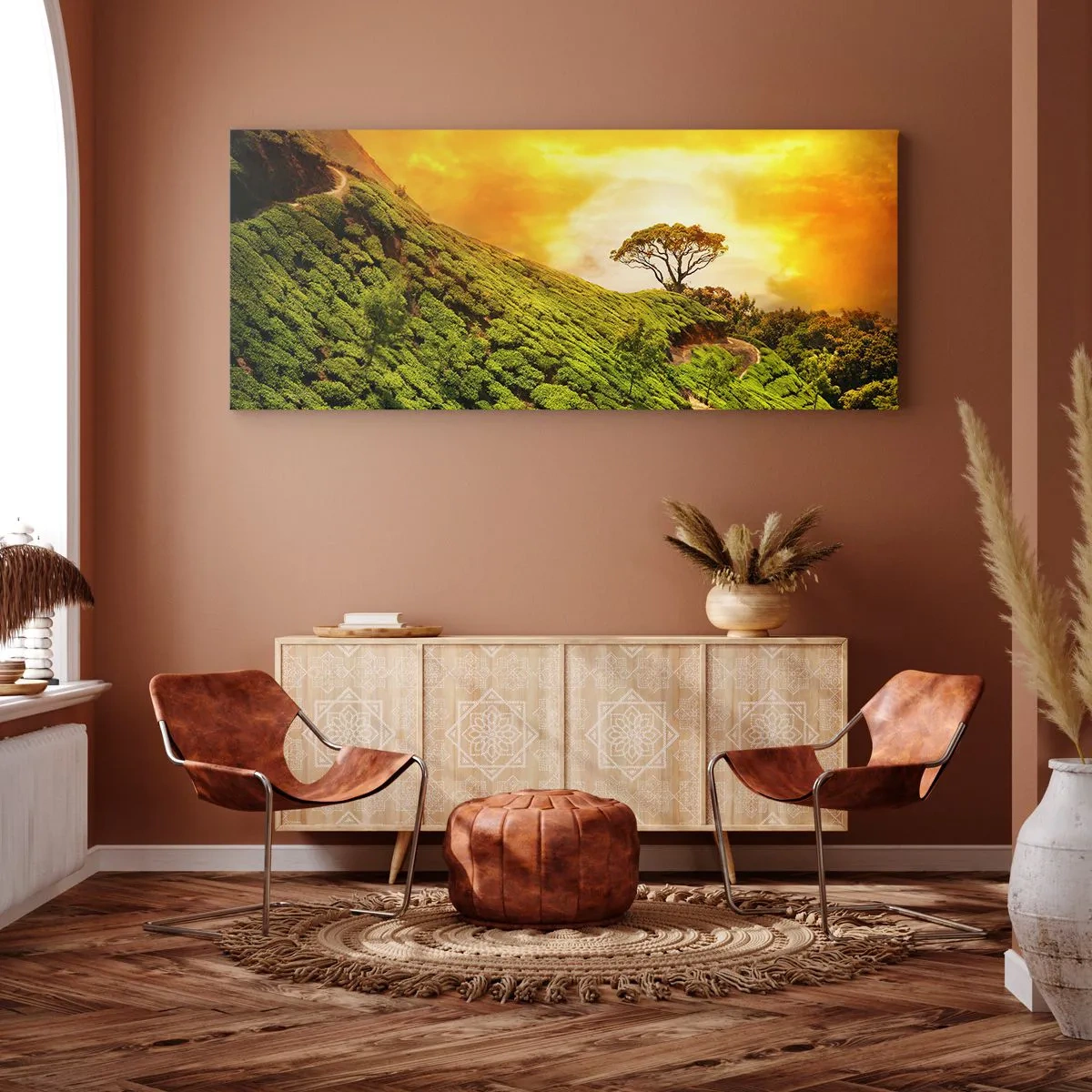 Canvastavla - Bild på duk - Genom slingrande stig, grön backe - 100x40 cm