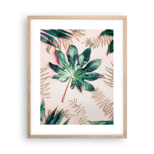 Affisch i ram av ljusek - Grönskans studie mot rosa bakgrund - 40x50 cm