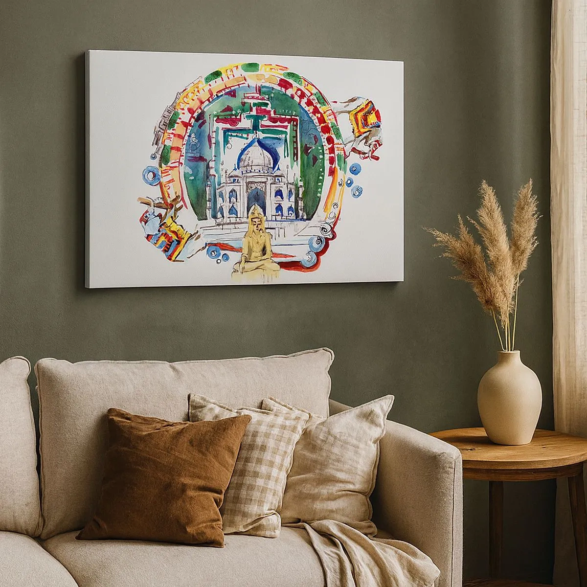 Canvastavla - Bild på duk - En färgglad illustration av indisk arkitektur - 70x50cm - Indiska världsbalansen - Modern väggdekoration för vardagsrum och sovrum ARTTOR