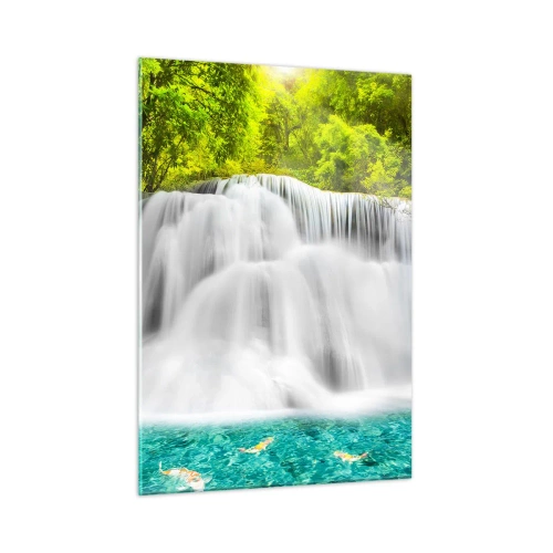 Glastavla - Bild på glas - Skummande kaskad från grönt till azur - 50x70 cm
