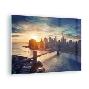 Glastavla - Bild på glas - Utsikt över staden vid solnedgången med bron i förgrunden - 70x50cm - Västkulturens monument - Modern väggdekoration för vardagsrum och sovrum ARTTOR