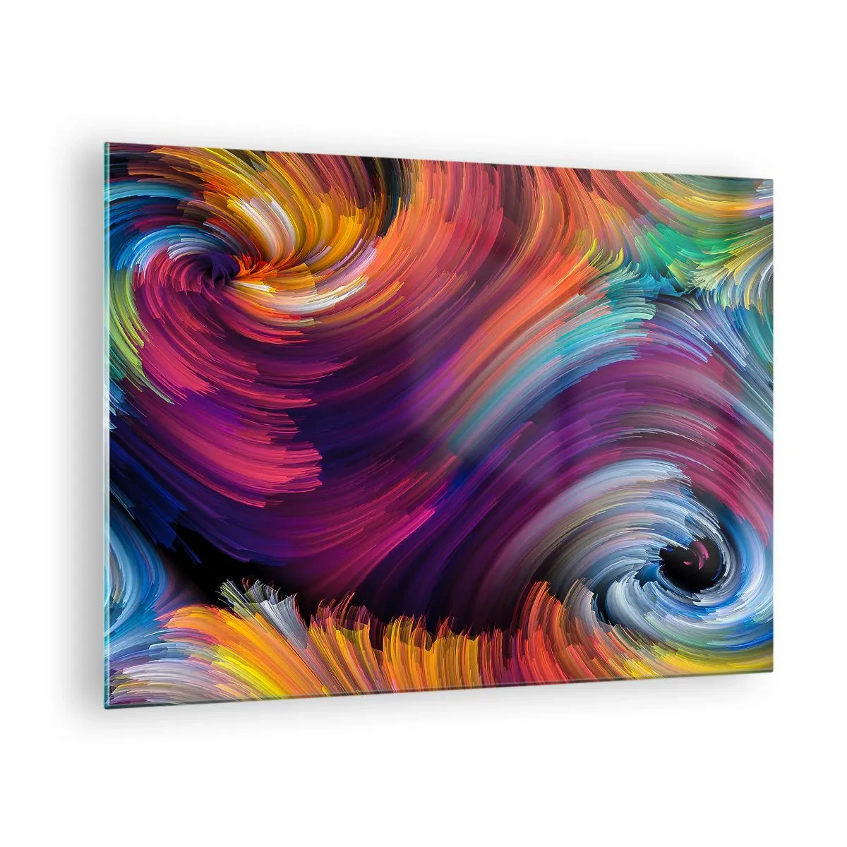 Glastavla - Bild på glas - Färgglada virvlar och dynamiska penseldrag i abstraktion - 70x50cm - Början av en ny värld - Modern väggdekoration för vardagsrum och sovrum ARTTOR