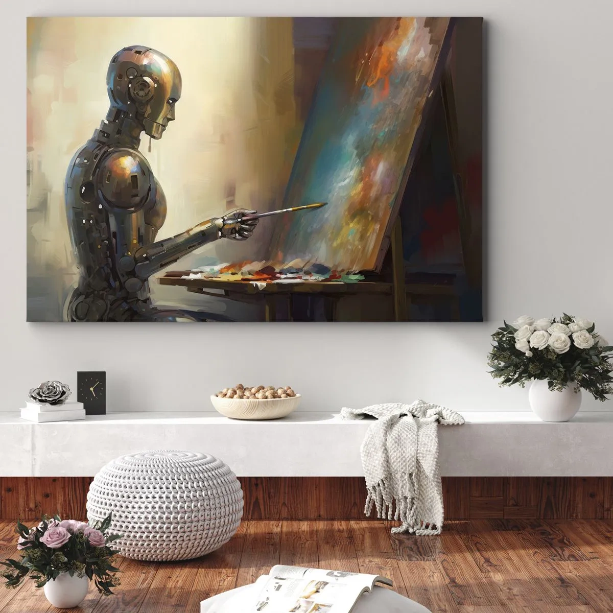 Canvastavla - Bild på duk - En robotmålning på duk i konstnärlig stil - 70x50cm - Framtidens konst - Modern väggdekoration för vardagsrum och sovrum ARTTOR