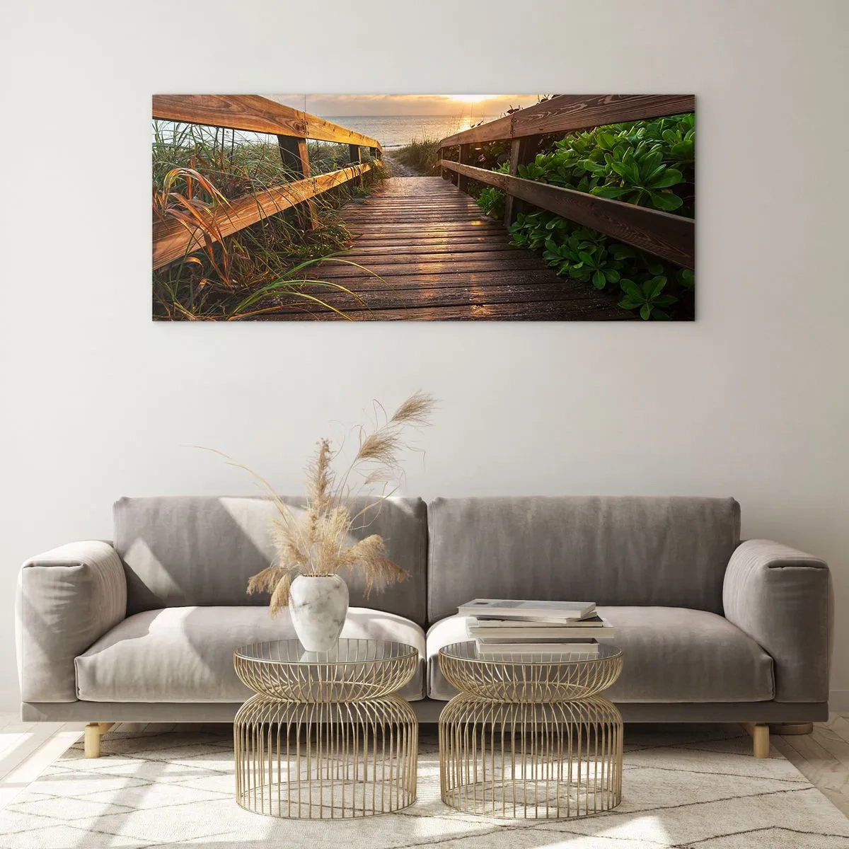 Glastavla - Bild på glas - Direkt till stranden - 120x50 cm
