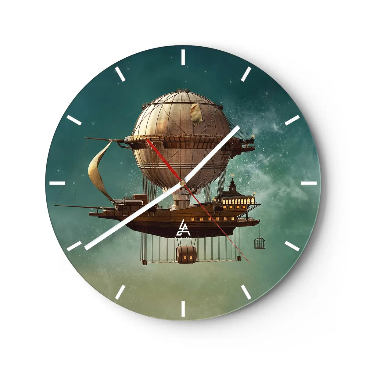 Väggklocka - Klocka på glas - Ett fantastiskt retro luftskepp som svävar i molnen - 30x30cm - Jules Verne hälsar - Modern väggdekoration för vardagsrum, kök och sovrum ARTTOR