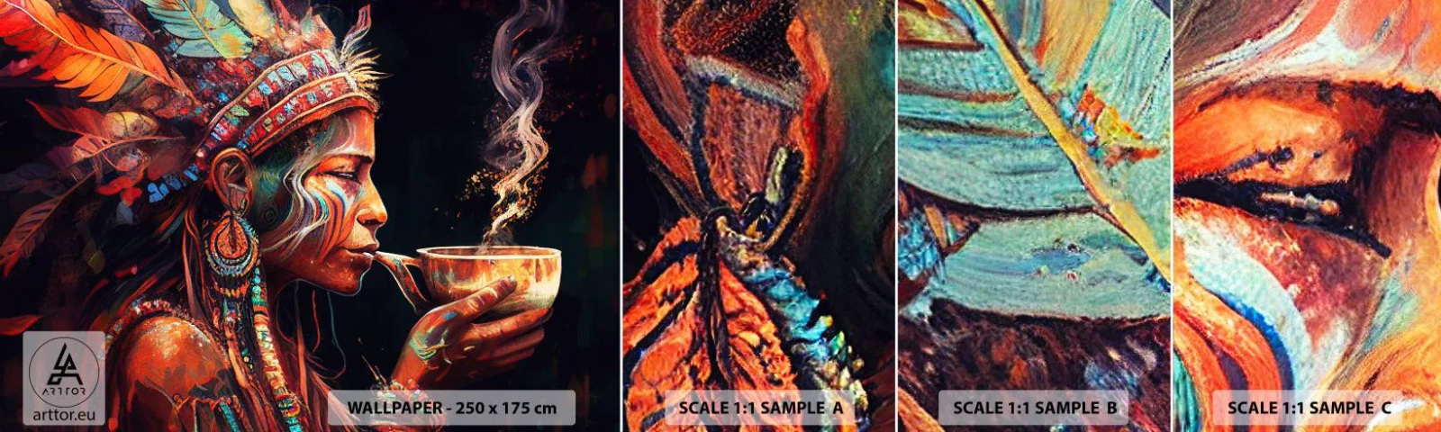 Provbit av självhäftande fototapet Deluxe Sticker - En magisk ritual - Schaman, indiska, Ayahuasca - 100x30 cm