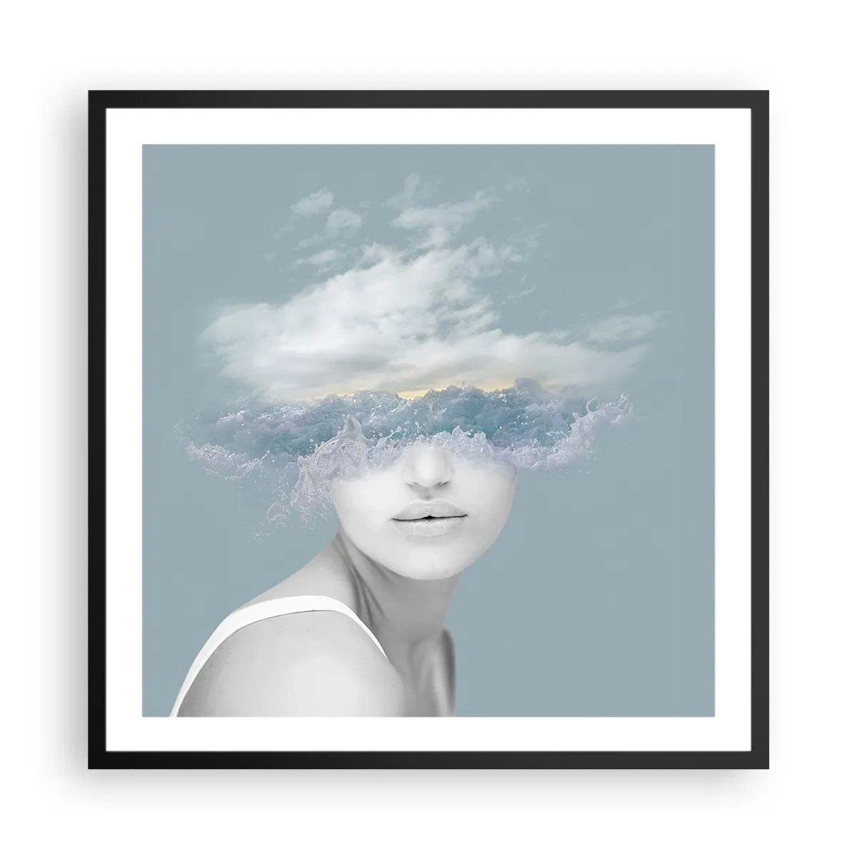 Affisch i svart ram - Med huvudet i molnen - 60x60 cm