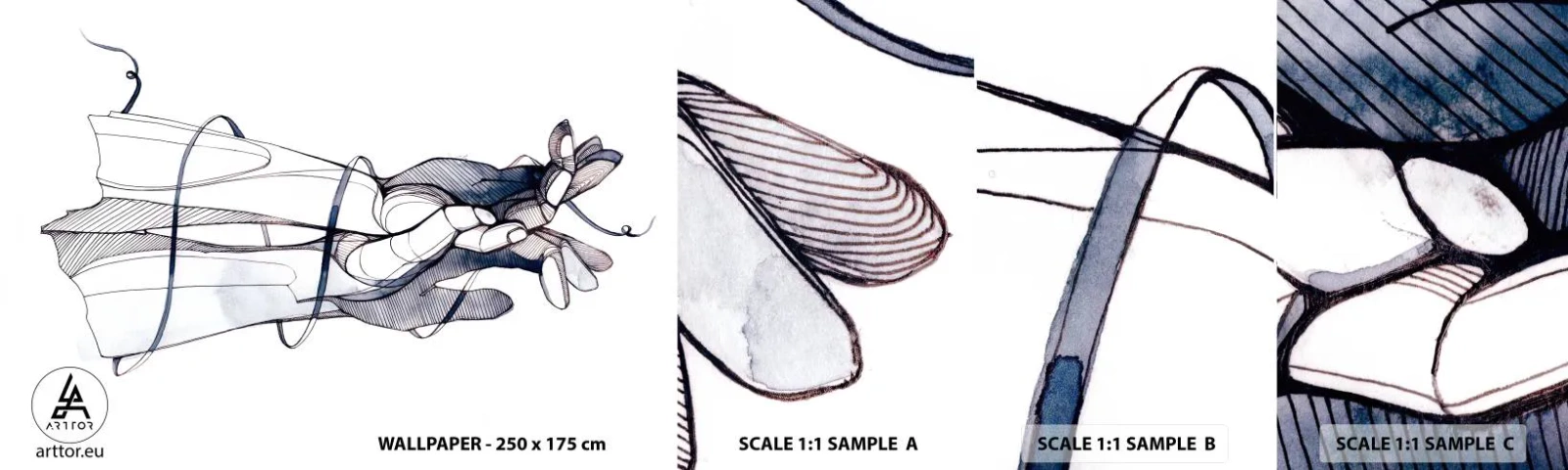 Provbit av självhäftande fototapet Deluxe Sticker - Smekningens studie - Abstraktion, Händer, Grafik - 100x30 cm