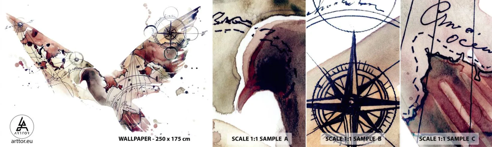 Provbit av självhäftande fototapet Deluxe Sticker - Luftburen vandrare - Fåglar, Duva, Abstraktion - 100x30 cm