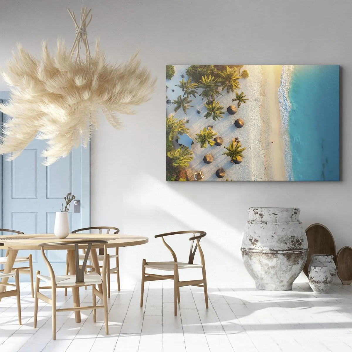 Canvastavla - Bild på duk - Utsikt över en tropisk strand med palmer och ett turkost hav - 70x50cm - Välkommen till paradiset - Modern väggdekoration för vardagsrum och sovrum ARTTOR