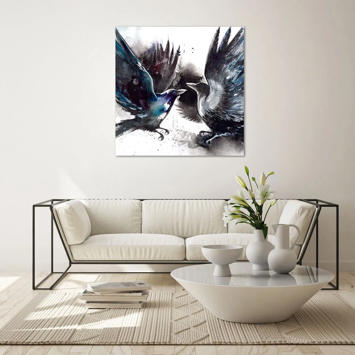 Glastavla - Bild på glas - Som två korpar... - 60x60 cm