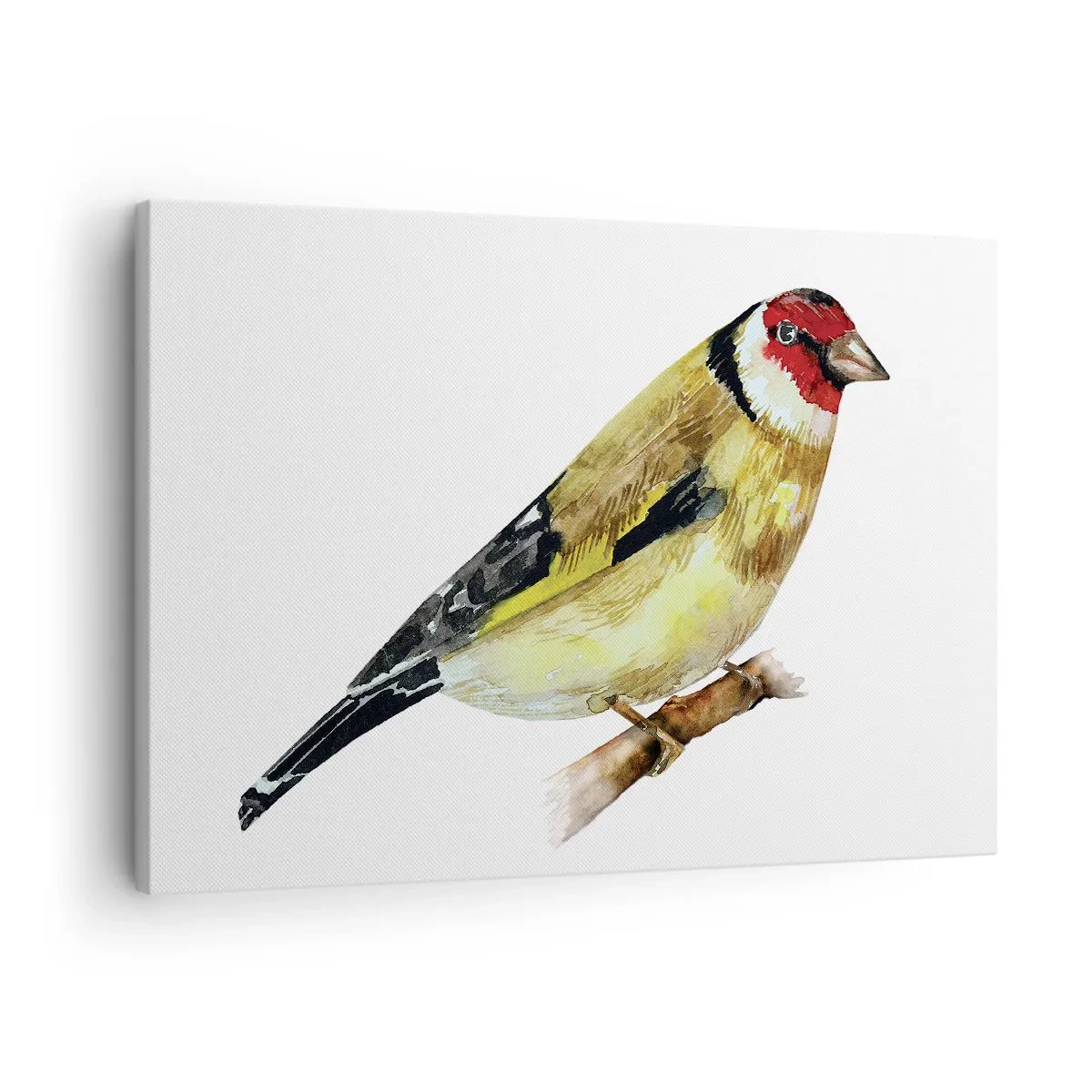 Canvastavla - Bild på duk - En fågel med rött huvud på en gren - 70x50cm - Fågelporträtt - Modern väggdekoration för vardagsrum och sovrum ARTTOR