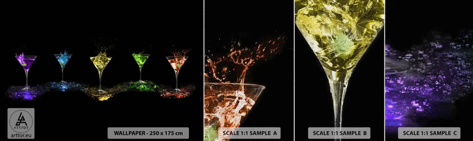 Provbit av fototapet Premium Canvas - Glädjens färger i kristallglaset - Gastronomi, Cocktail, Färgglad drink - 100x30 cm