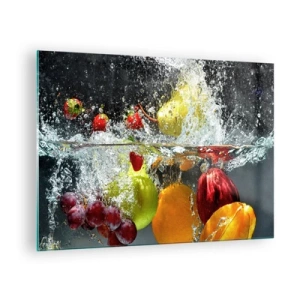 Glastavla - Bild på glas - Frukt nedsänkt i vatten med dynamiska stänk - 70x50cm - Uppfriskande frukt - Modern väggdekoration för vardagsrum och sovrum ARTTOR
