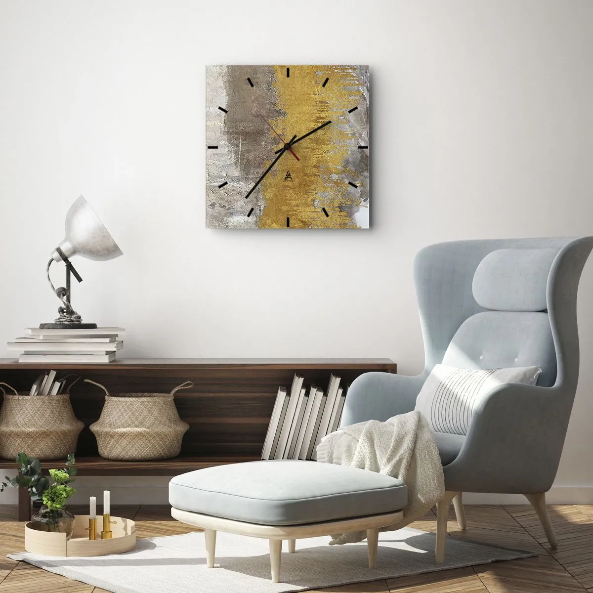 Väggklocka - Klocka på glas - En gyllene explosion - 30x30 cm