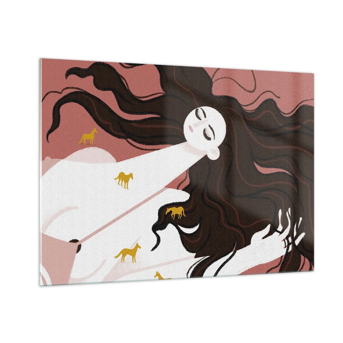 Glastavla - Bild på glas - Dröm om en gyllene häst - 100x70 cm