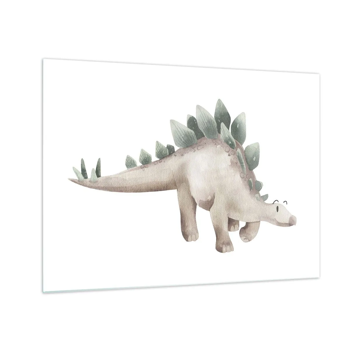 Glastavla - Bild på glas - En söt dinosaurie i pastellfärger på en vit bakgrund - 70x50cm - Er vän - Modern väggdekoration för vardagsrum och sovrum ARTTOR