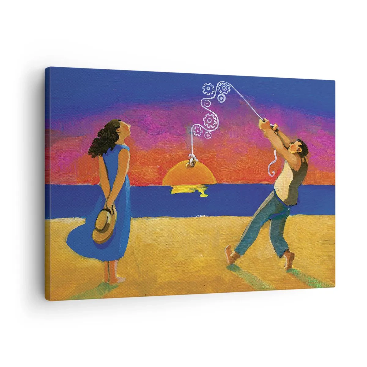 Canvastavla - Bild på duk - Figurer vid havet i solnedgången - 70x50cm - Mer än en stjärna från himlen - Modern väggdekoration för vardagsrum och sovrum ARTTOR