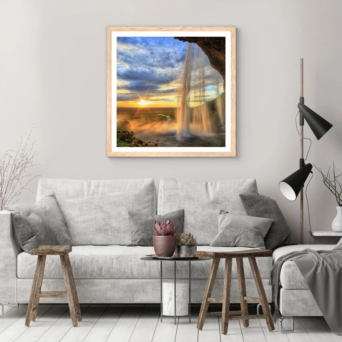 Affisch i ram av ljusek - Världen bakom ridå av droppar - 30x30 cm