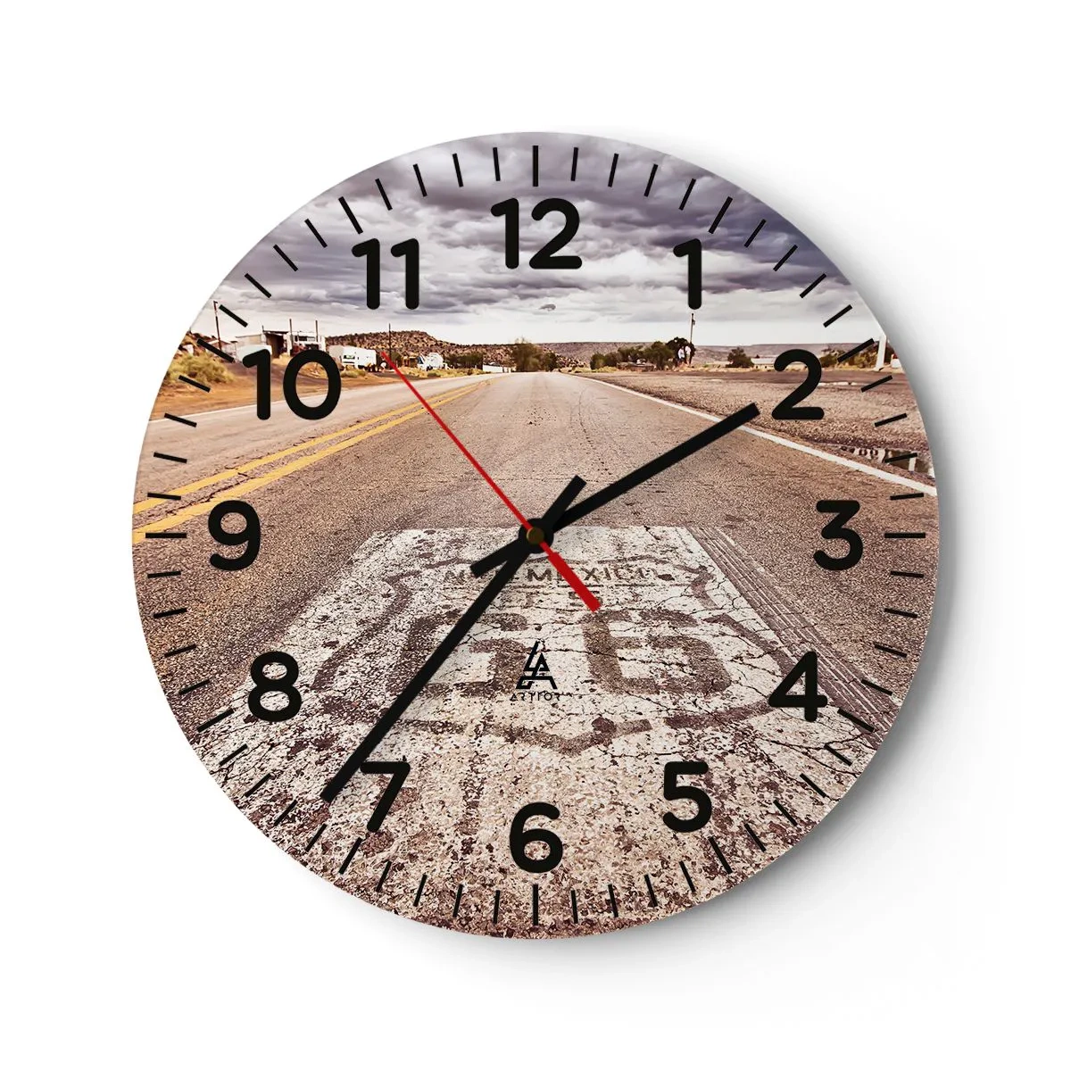 Väggklocka - Klocka på glas - Mother Road - amerikanska legenden - 30x30 cm