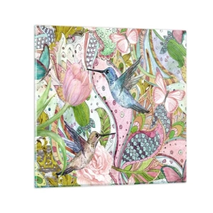 Glastavla - Bild på glas - Inbäddade i klätterväxter - 50x50 cm