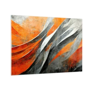 Glastavla - Bild på glas - Abstrakta streck i nyanser av orange och grått - 70x50cm - Värme och kyla - Modern väggdekoration för vardagsrum och sovrum ARTTOR