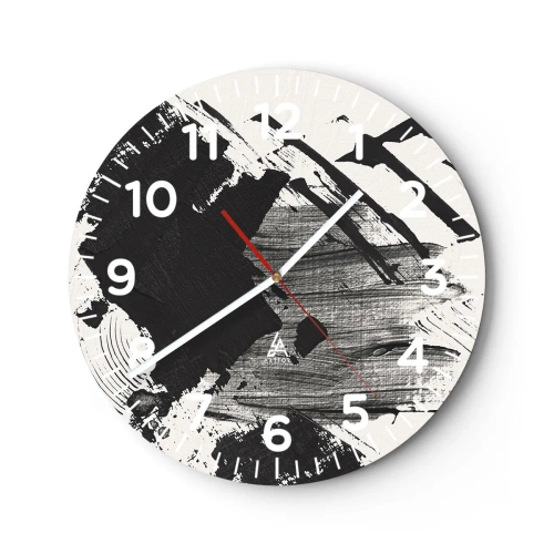 Väggklocka - Klocka på glas - Abstraktion - uttrycket av svart - 30x30 cm