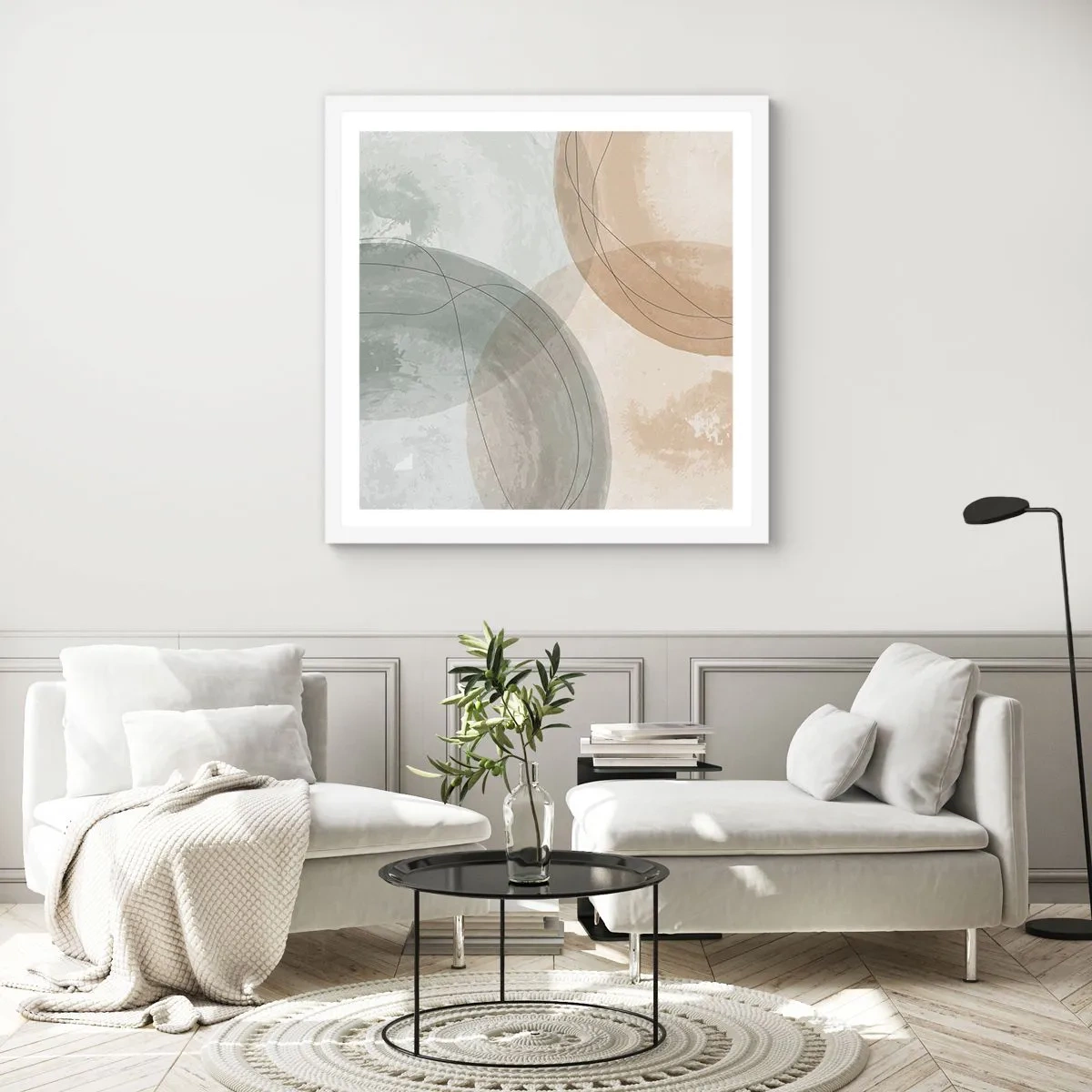 Affisch i vit ram - Världars samspel - 30x30 cm