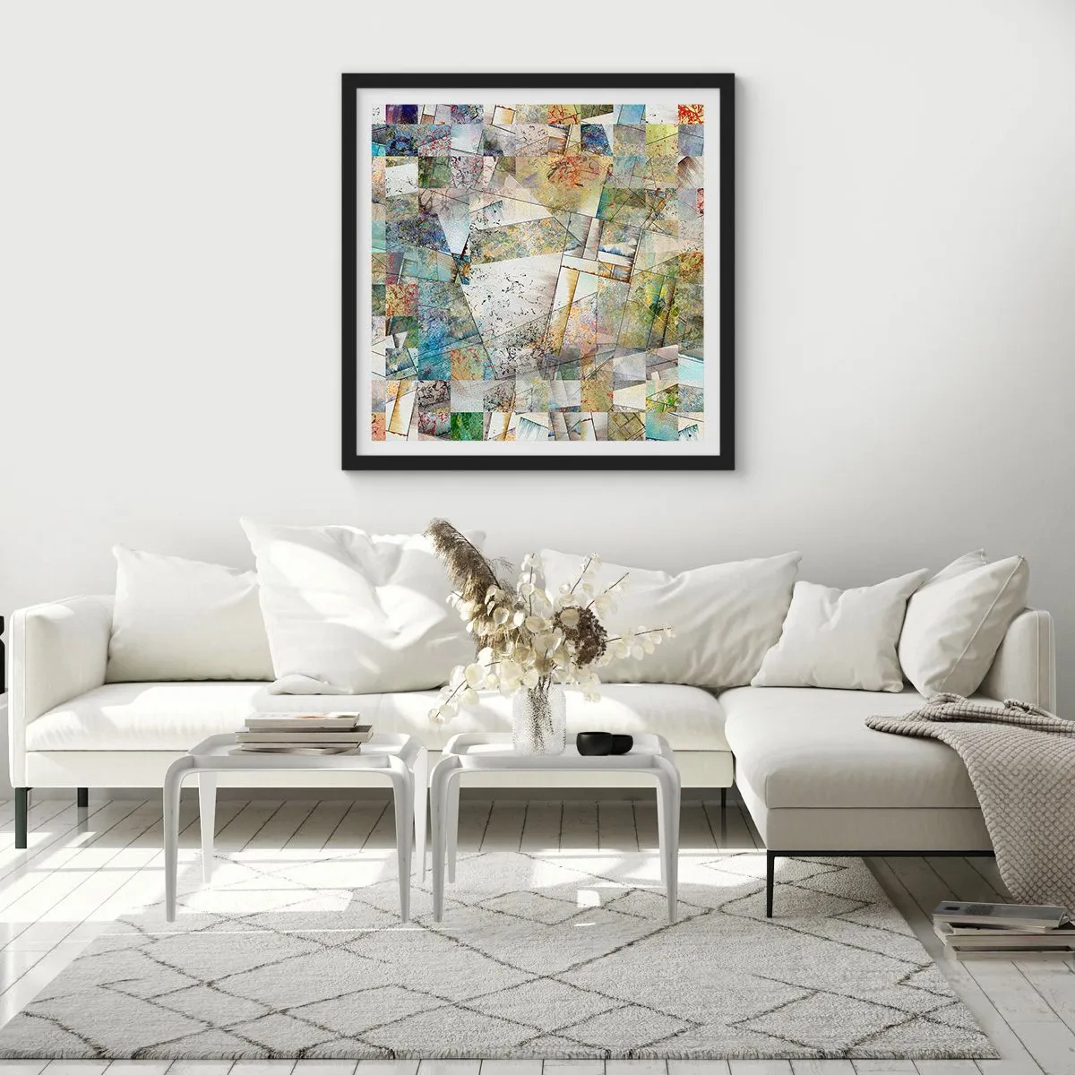 Affisch i svart ram - Geometrisk omblandning - 30x30 cm
