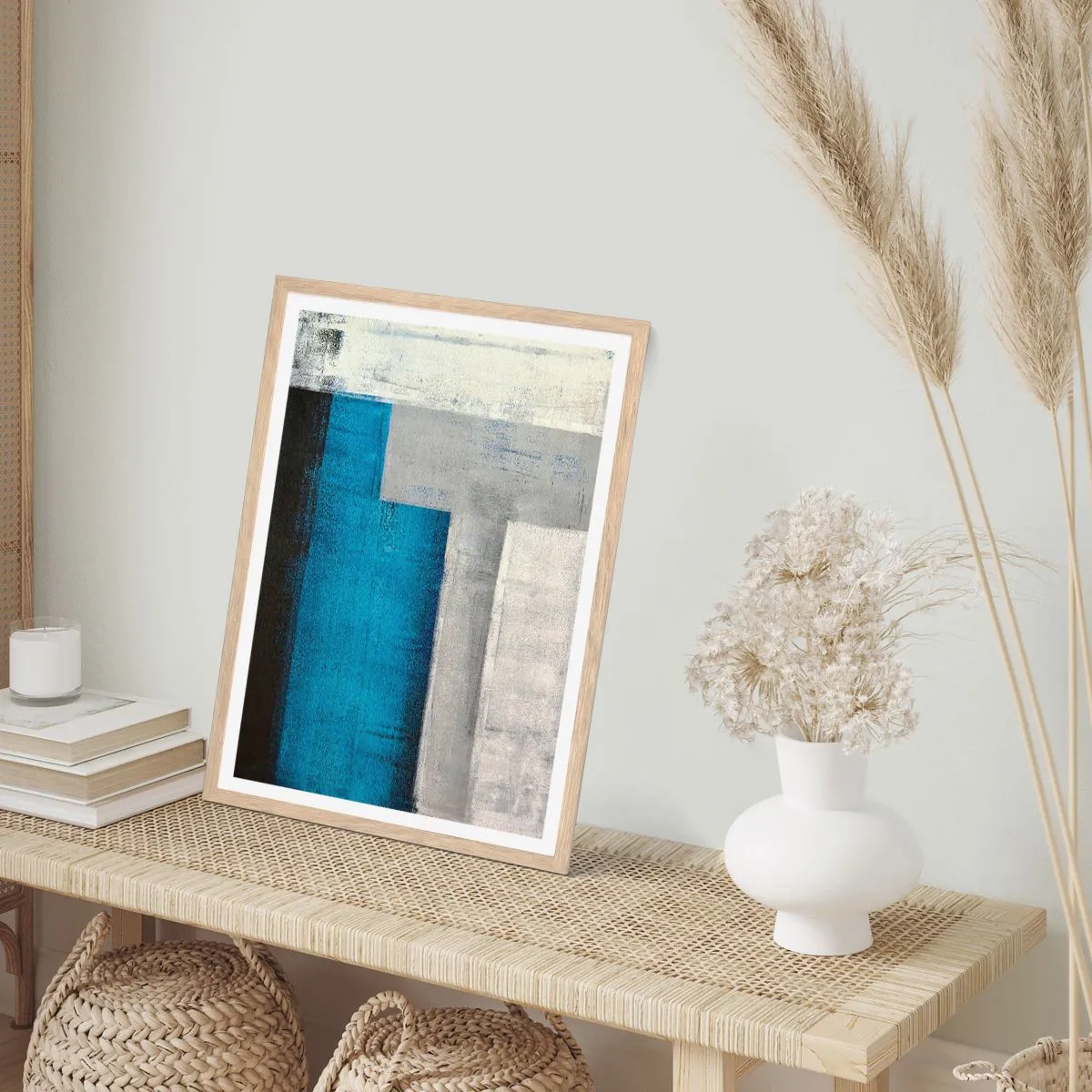 Affisch i ram av ljusek - Poetisk komposition av grått och blått - 30x40 cm